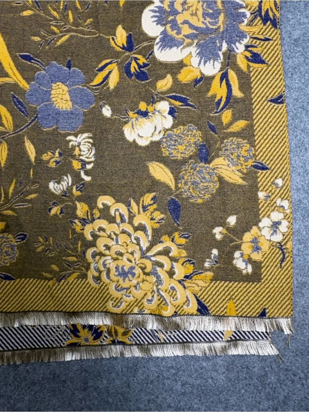 MIA REIS Reversible Botanical Floral Table Runner Fringe 74”